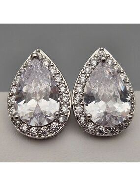 Bridal Teardrop Stud Earrings CZ Cubic Zirconia Wedding Extra Sparkle